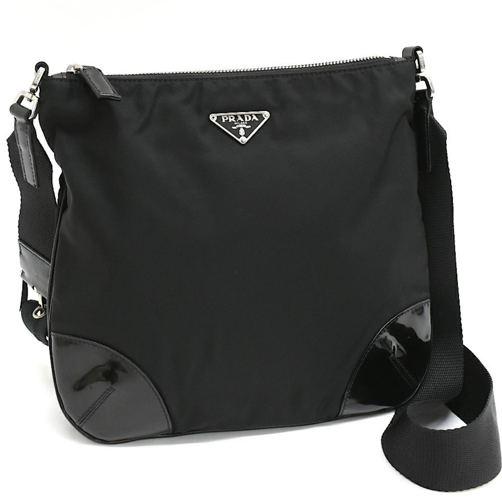 Prada Tessuto Crossbody Bag TESSUTO VERNICE Enamel Nero Black Triangle Plate